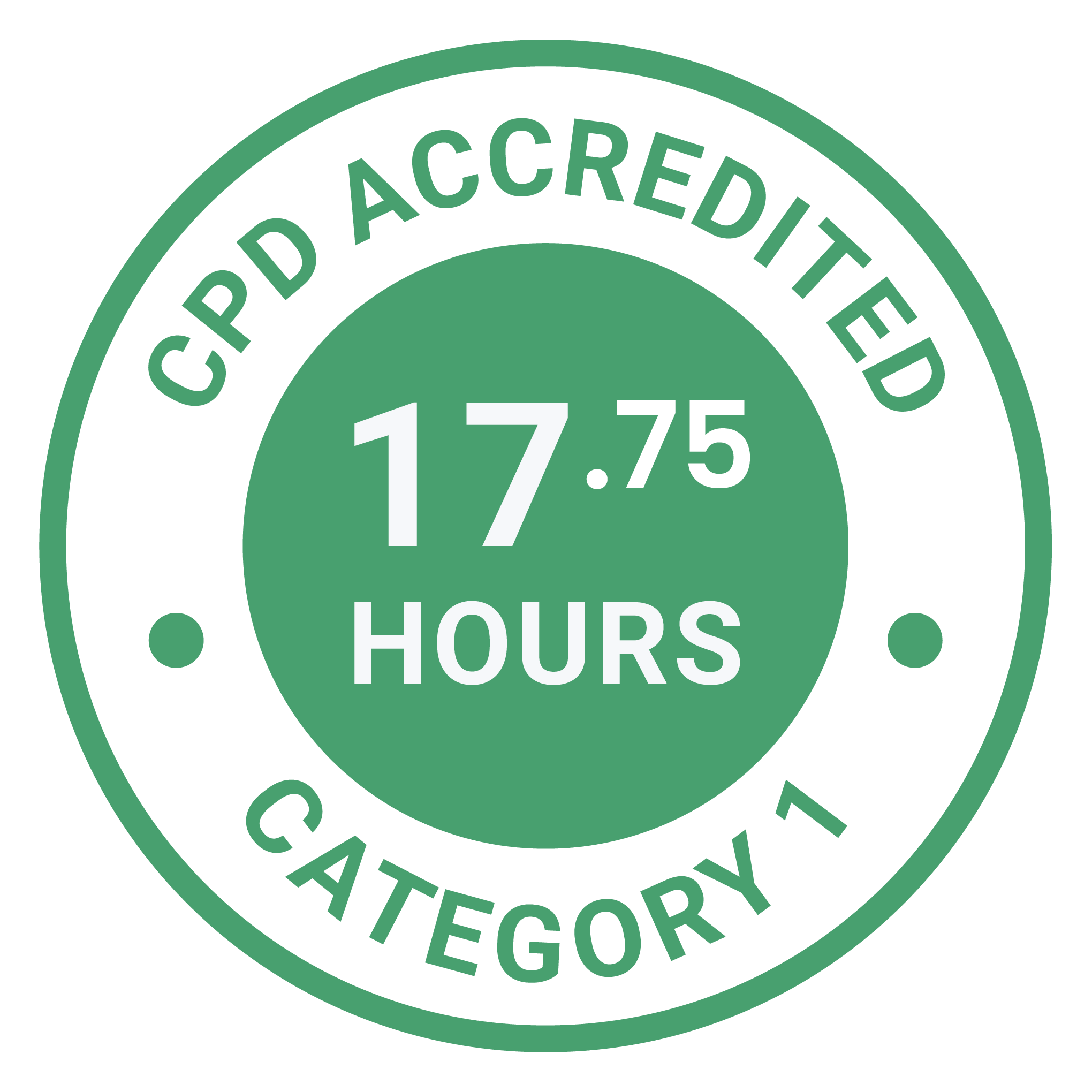 17.75 CPD Accredited Approximate Hours, Category 1 CPD Accreditation